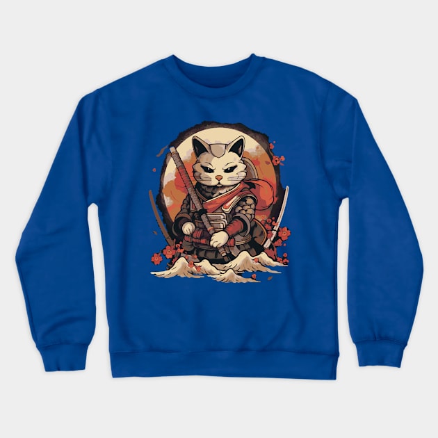 Japanese Samurai Cat Crewneck Sweatshirt by tatadonets